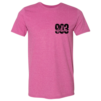 Pink t-shirt with '903' printed on a pink background