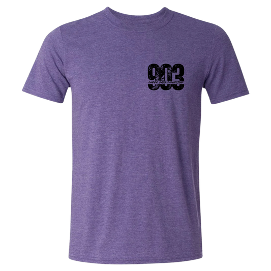 Purple t-shirt with '903' printed on the chest against a white background
